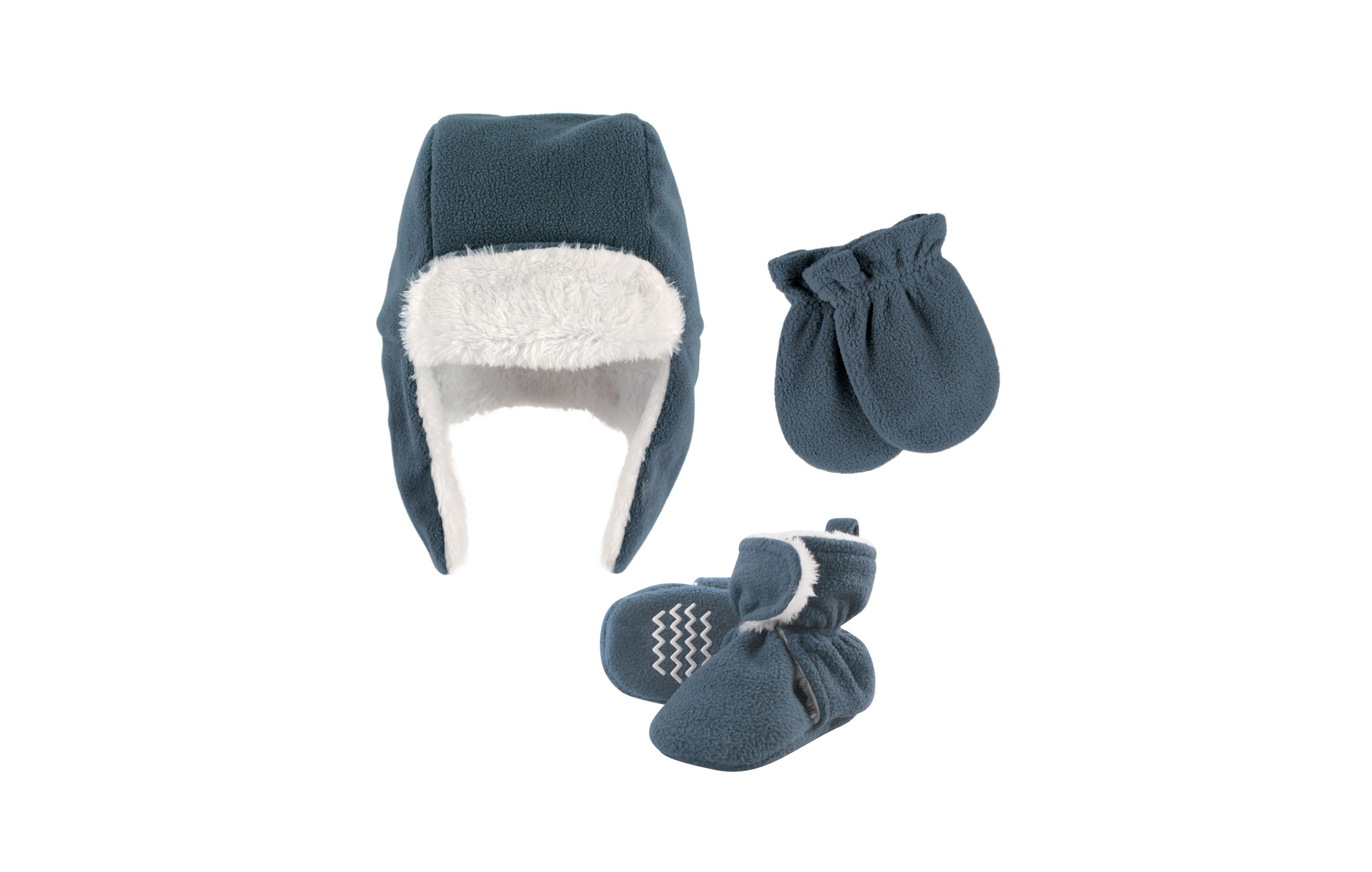 Hudson Baby Boys Winter Warmth 3Pk Trapper Hat, Mittens, and Cozy Booties