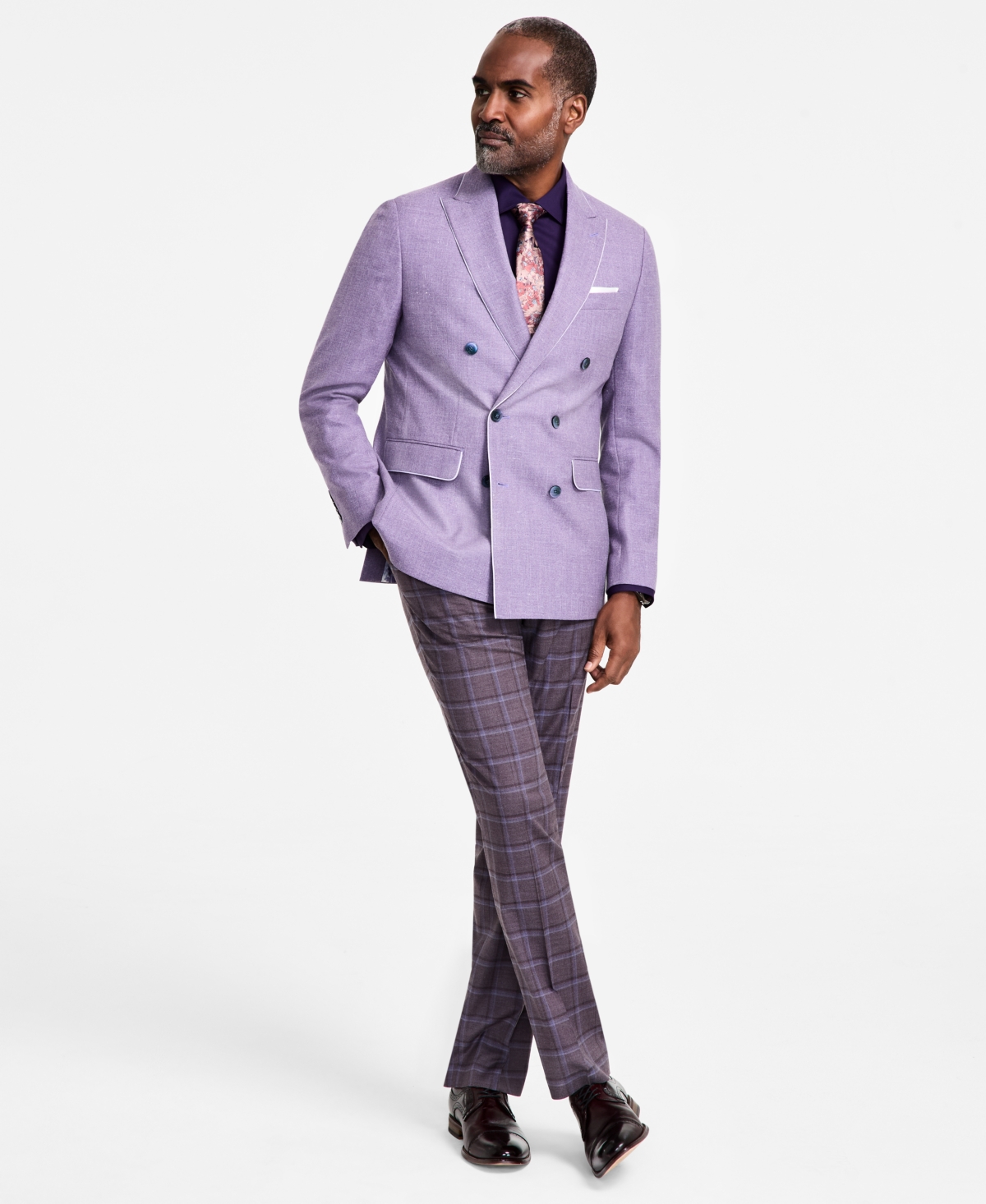 Tallia Men's Slim-Fit Wool Blend Double-Breasted Sport Coat - Purple