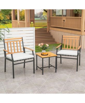 3 Pieces Outdoor Furniture Set Acacia Wood Patio Conversation Set with Cushions