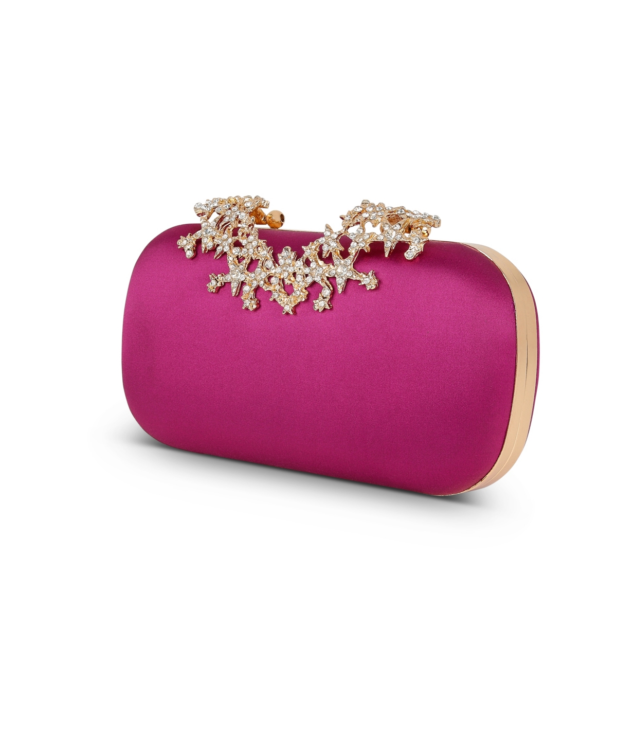Jewel Badgley Mischka Woman's Lyra Satin Minaudiere with Decorative Starburst Pattern Clasp Handbag
