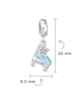 Sport Roller Rink Star Dangling Blue Roller Skates Bead Fits European Charm Bracelet Enamel Sterling Silver