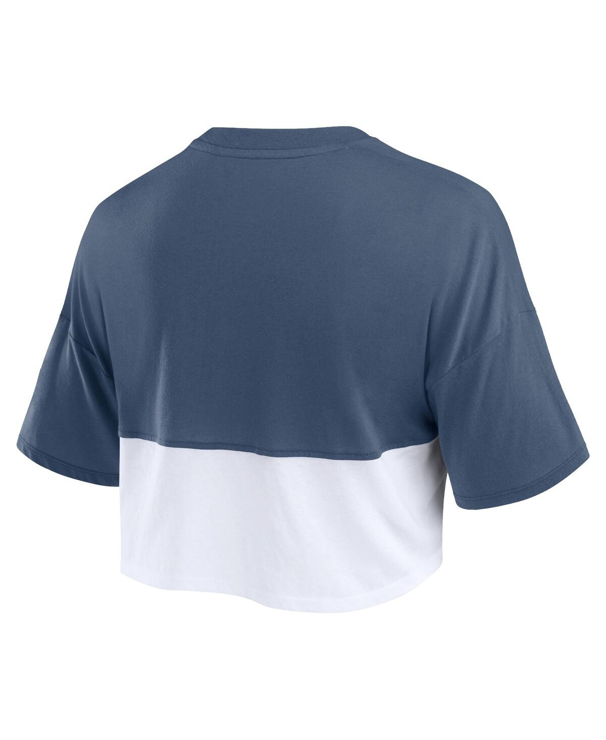 Fanatics Women's Navy/white New England Patriots Boxy Color Split Cropped T-shirt In Navy,white