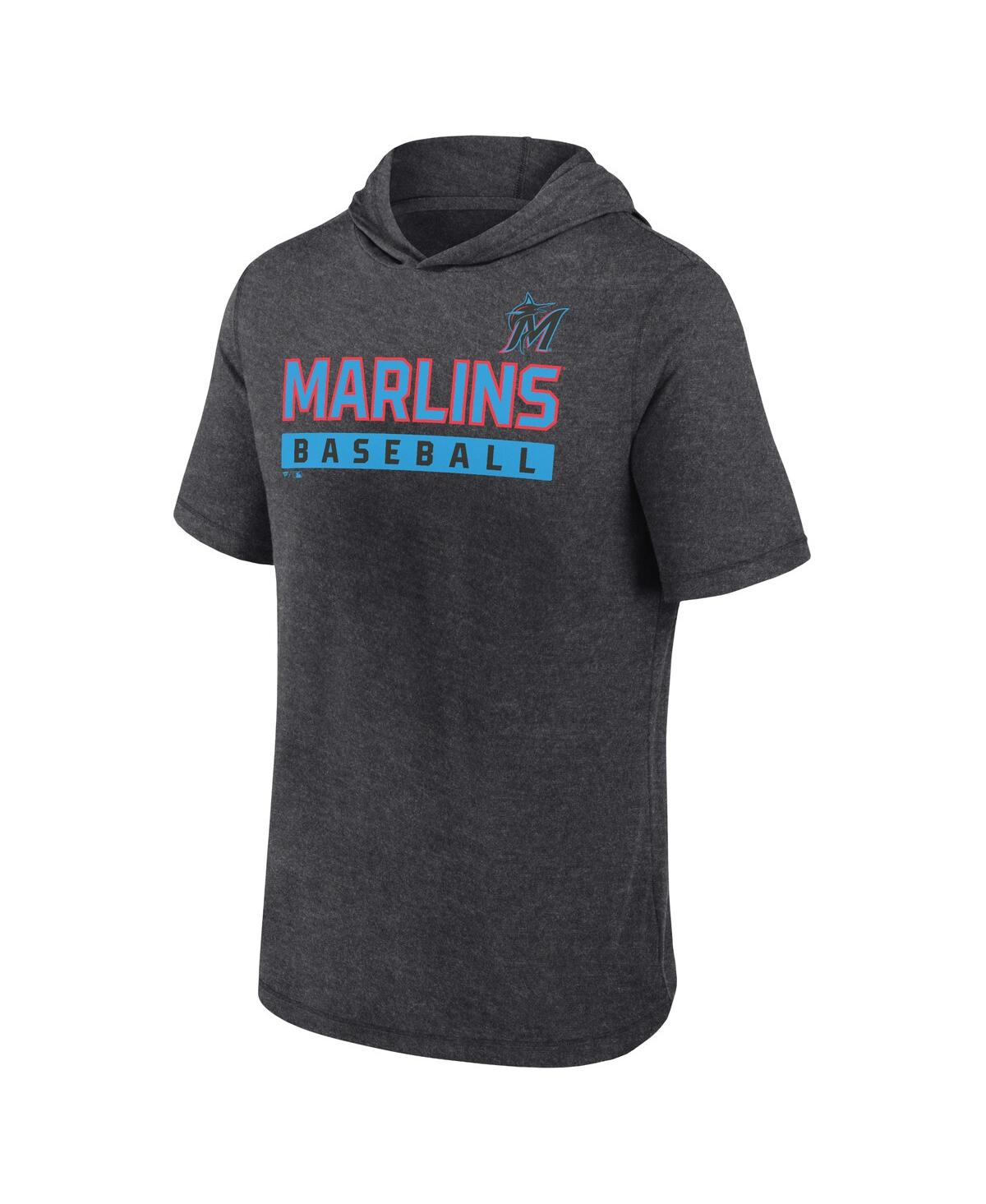 Fanatics Men'sMiami Marlins Push Short Sleeve Pullover Hoodie - Heather Charcoal