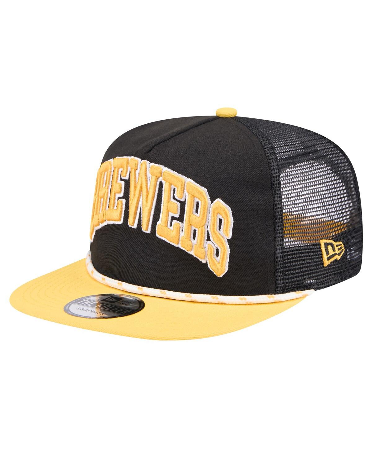 NEW ERA MEN'S BLACK MILWAUKEE BREWERS THROWBACK MESHBACK GOLFER HAT 
