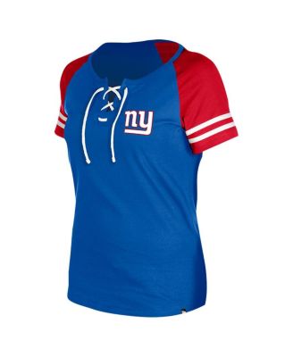 Women's Royal New York Giants Lace-Up Raglan T-Shirt