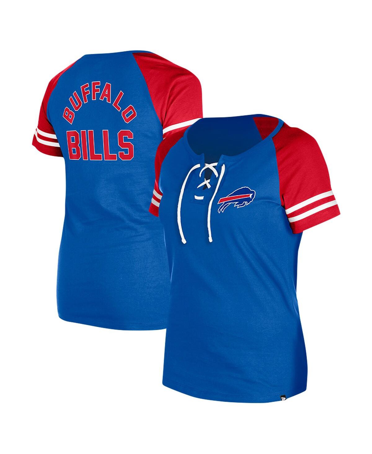 NEW ERA WOMEN'S ROYAL BUFFALO BILLS LACE-UP RAGLAN T-SHIRT 