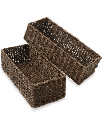 Set of 2 Woven Seagrass Bathroom Storage Baskets, 16" W x 6.75" D x 4.25" H for Toilet Paper, Tissue, Shelving