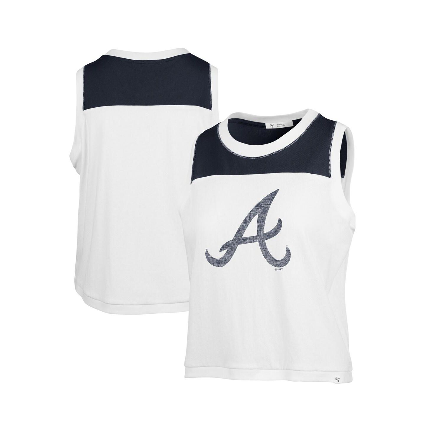 Женский топ '47 Brand White/Navy Atlanta Braves Plus Size Waist Length Muscle — фото 1