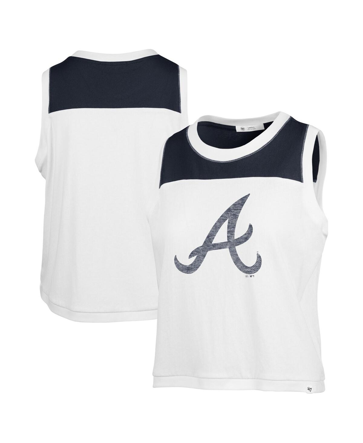 47 BRAND WOMEN'S WHITE/NAVY ATLANTA BRAVES PLUS SIZE WAIST LENGTH MUSCLE TANK TOP 