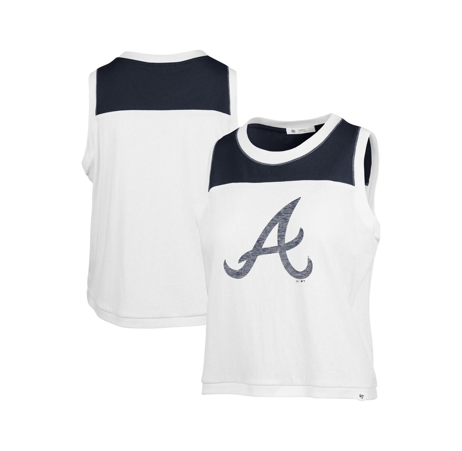 Women's White/Navy Atlanta Braves Plus Size Waist Length Muscle Tank Top