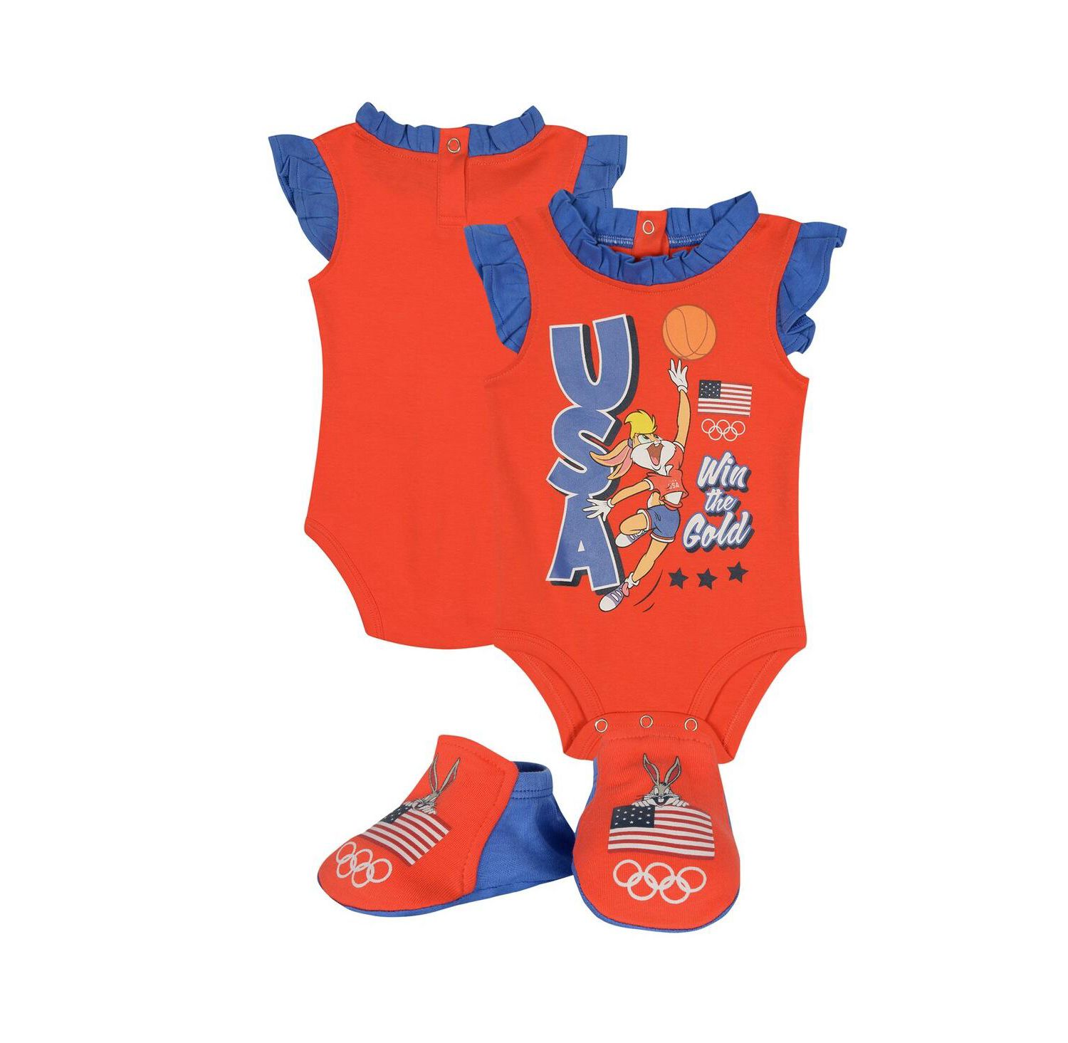 Newborn Baby Boys and Girls Red Team USA Looney Tunes Bodysuit and Bootie Set