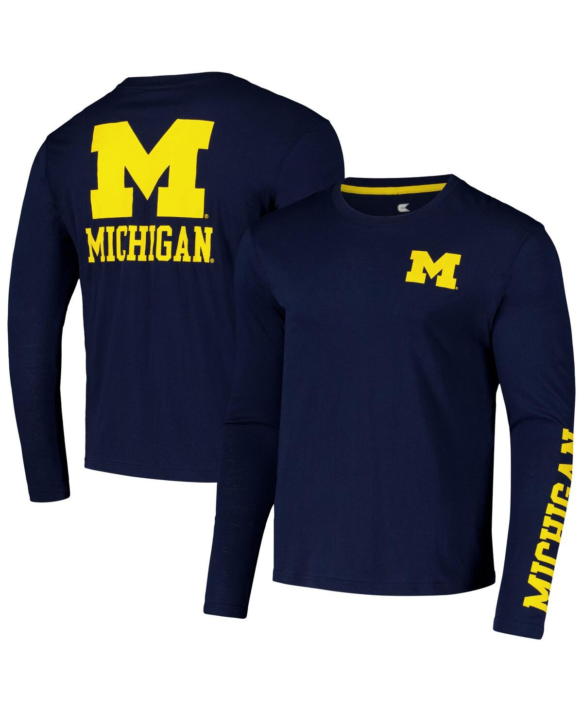 Colosseum Men's Navy Michigan Wolverines Logo Lockup 3-hit Active Blend Long Sleeve T-shirt In Navy