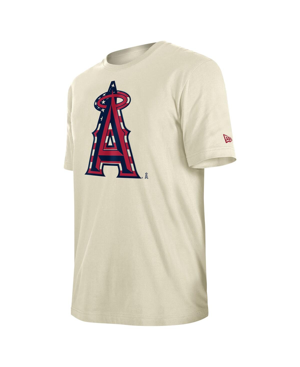 Shop New Era Men's Cream Los Angeles Angels 4th Of July Flag Fill T-shirt