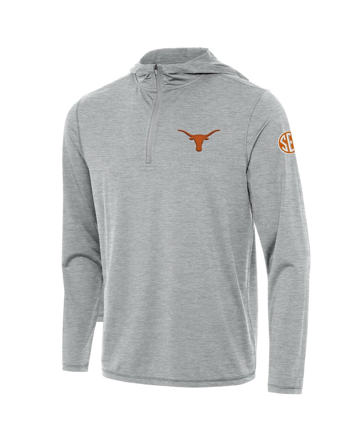 Antigua Men's Heather Gray Texas Longhorns Sec Tidy Quarter-zip Pullover Hoodie In Heather Gray