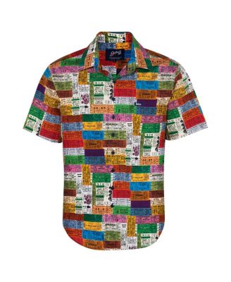 Men's Red the Beatles Ticket Stub Button-Down Shirt