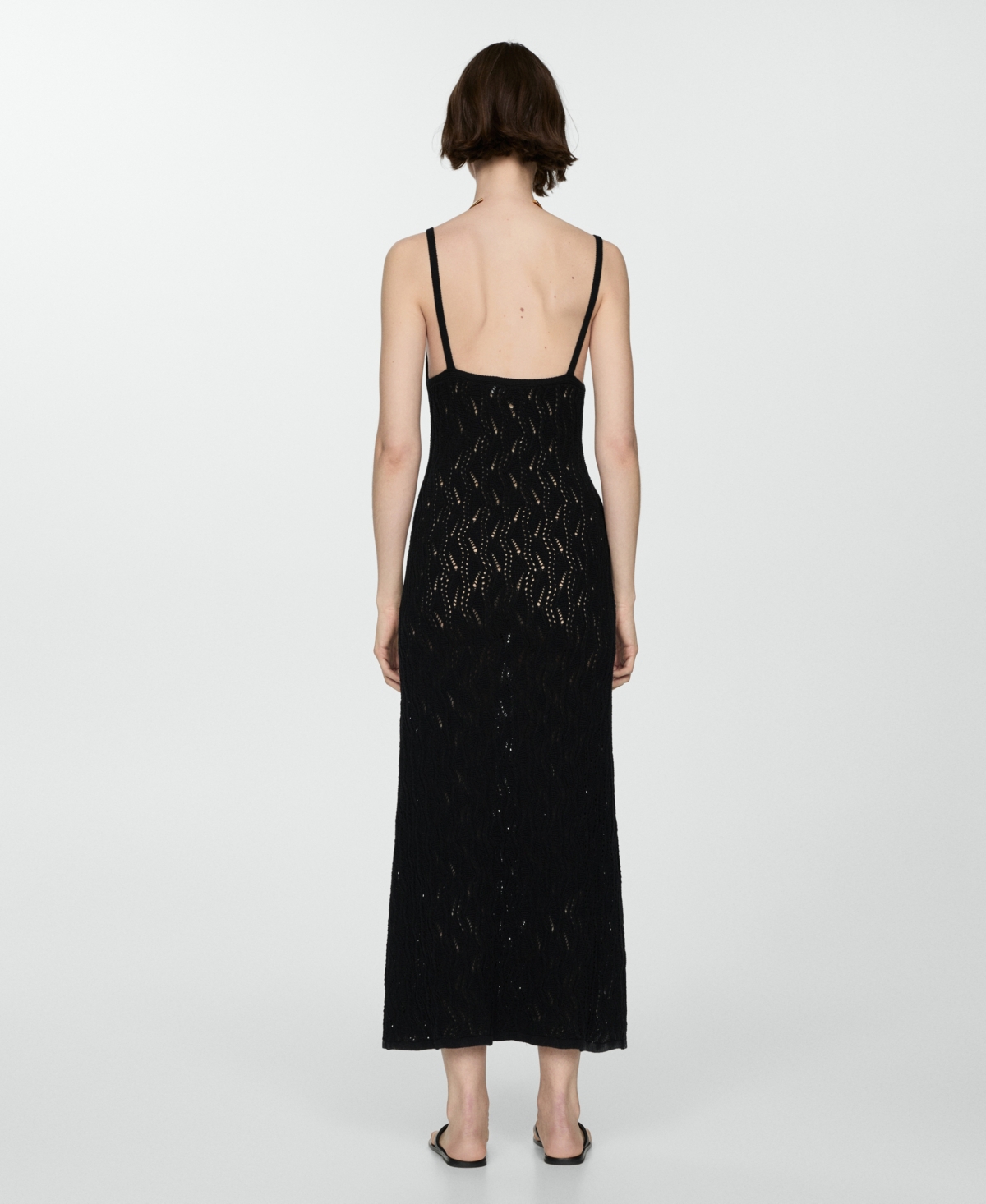 Mango Robe Longue Crochet In Black