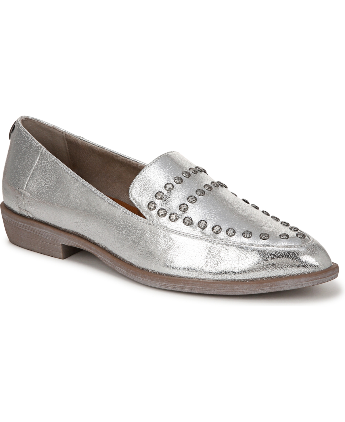 Women's Harper Pointed-Toe Flat Loafers - Silver Metallic Pebbled Faux Leather