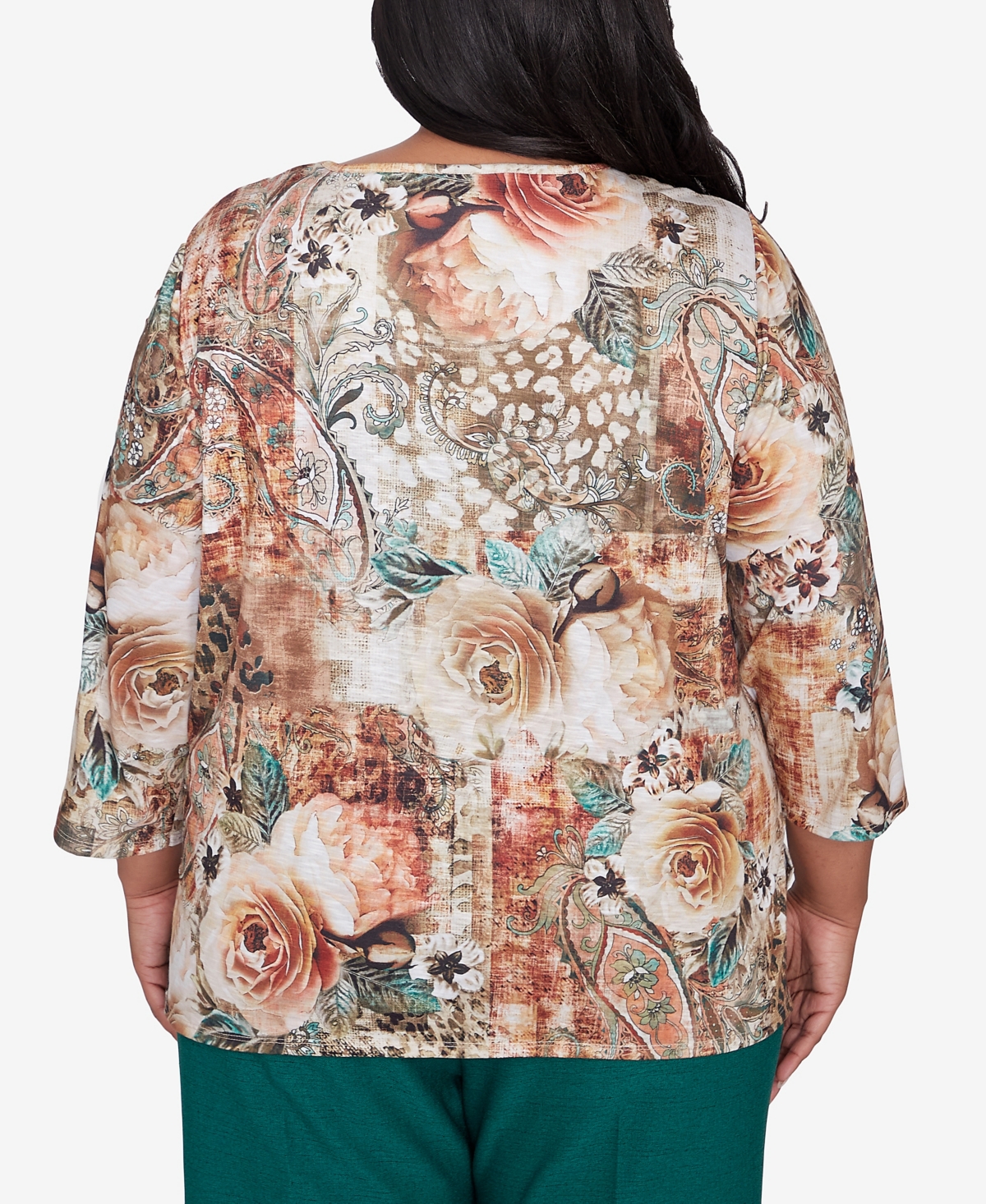 Alfred Dunner Plus Size Emerald Isle Center Lace Floral Print Top