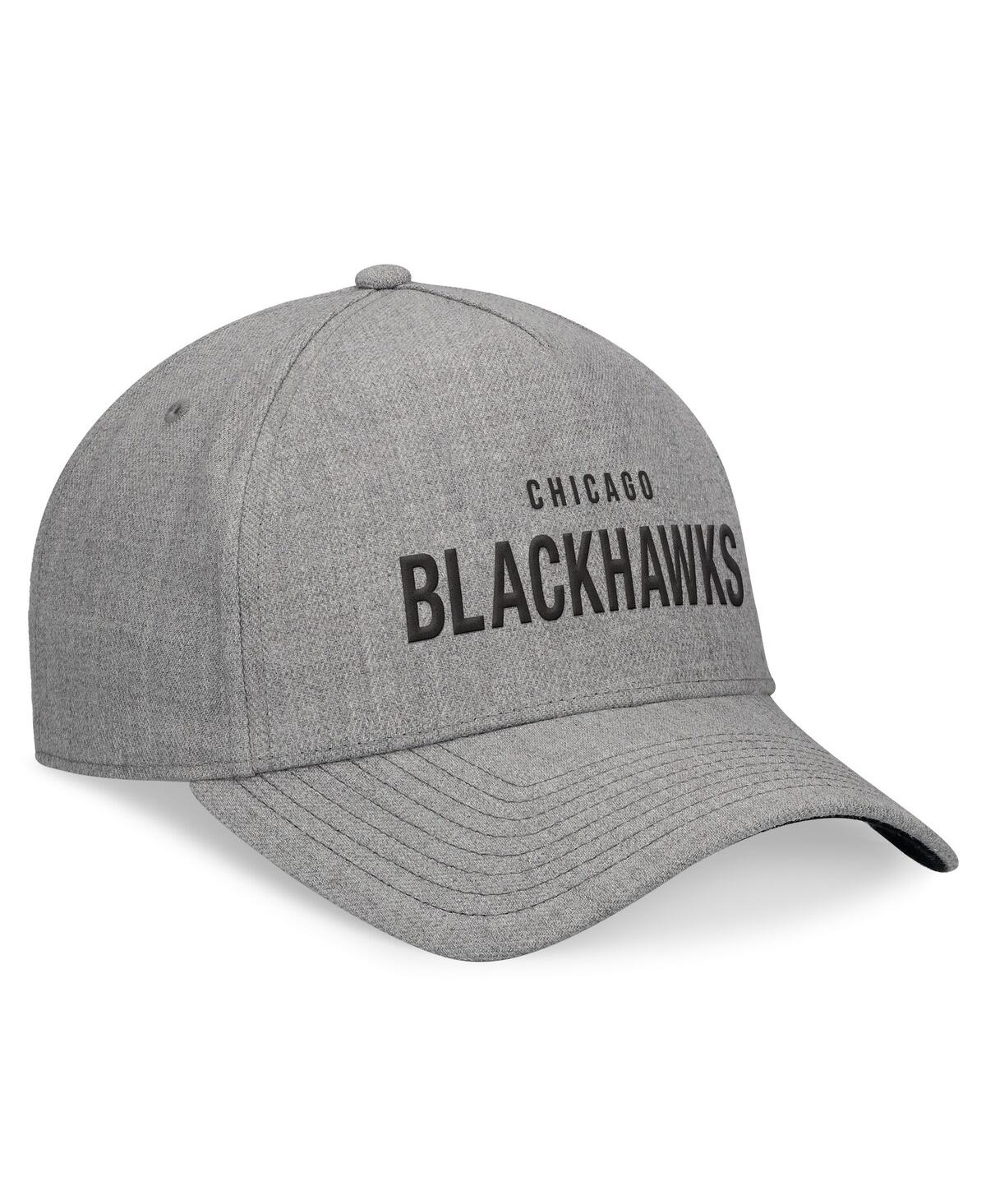 Fanatics Men's Heather Gray Chicago Blackhawks Elements A-frame Leather Strapback Hat In Heather Gray