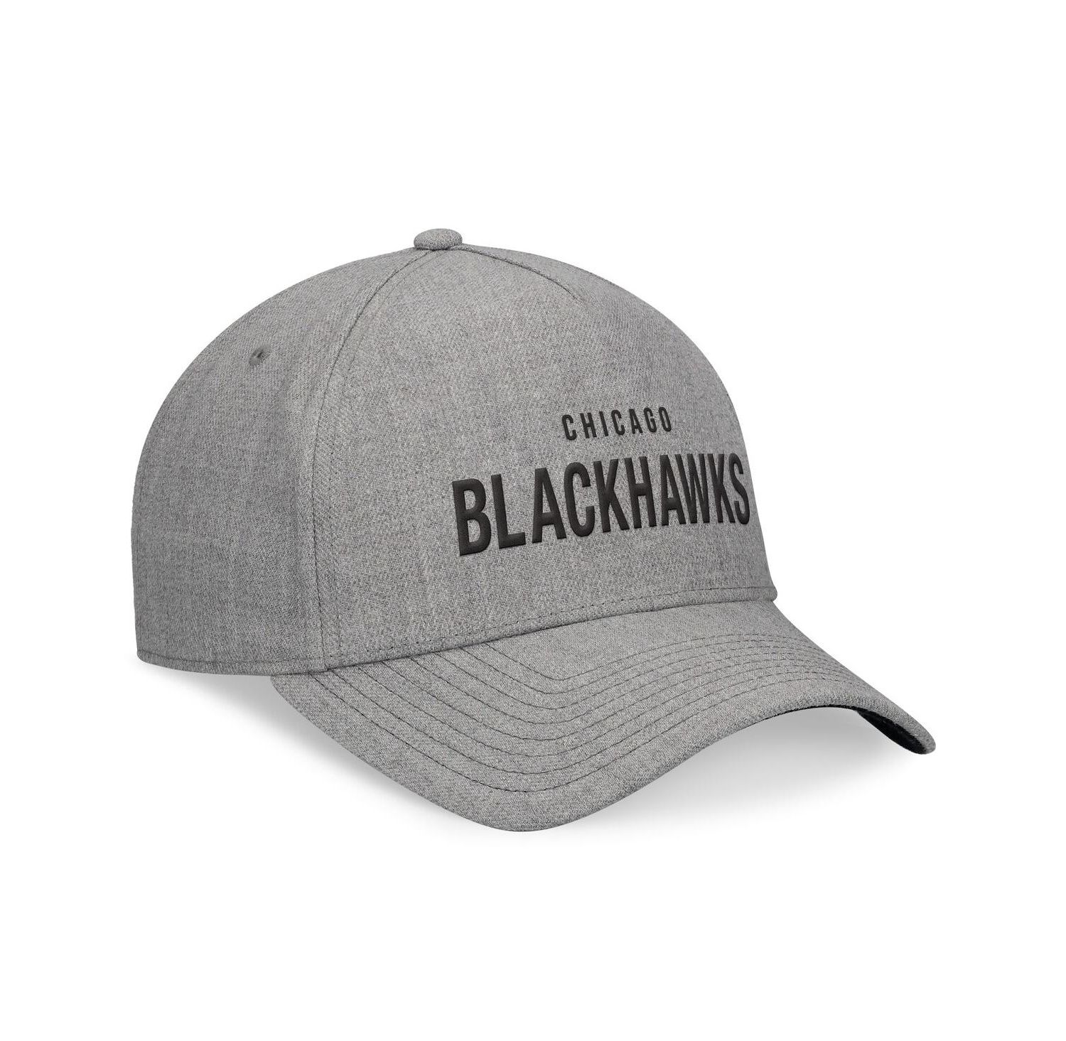 Men's Heather Gray Chicago Blackhawks Elements A-Frame Leather Strapback Hat