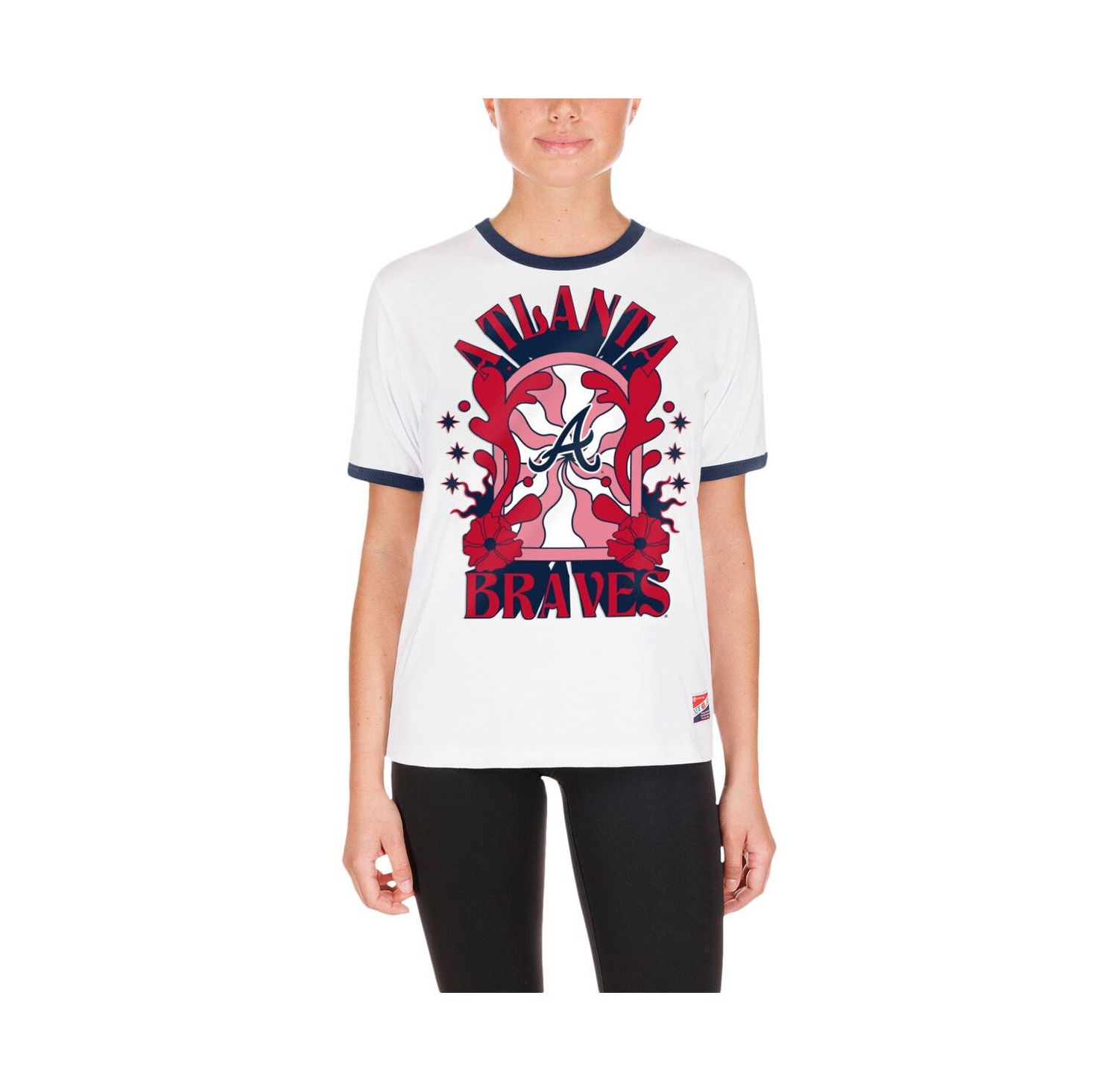 Women's White Atlanta Braves Oversized Ringer T-Shirt