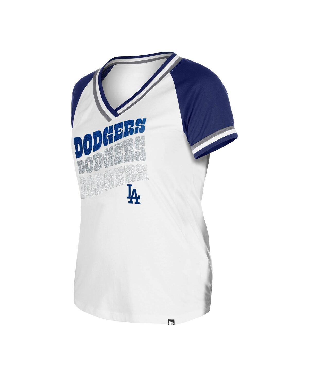New Era Women'sLos Angeles Dodgers Jersey Double Binding Raglan V-Neck T-Shirt - White