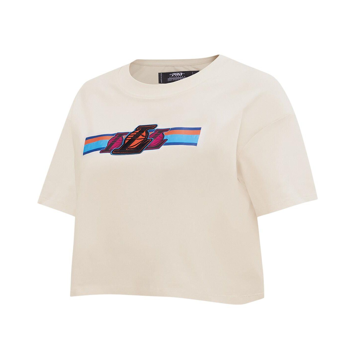 Женская футболка Pro Standard Cream Los Angeles Lakers Retro Striper SJ Cropped Boxy — фото 3