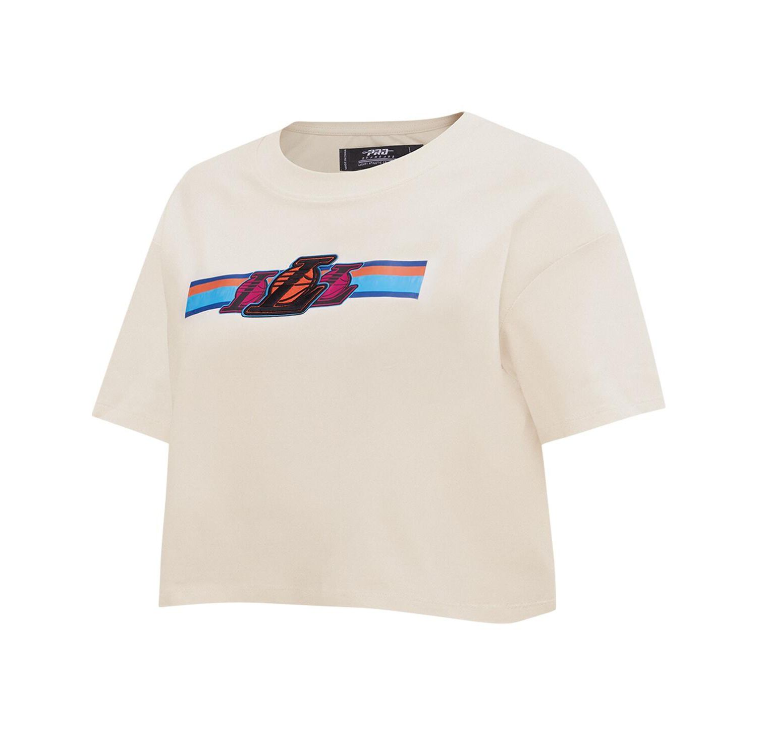 Women's Cream Los Angeles Lakers Retro Striper SJ Cropped Boxy T-Shirt