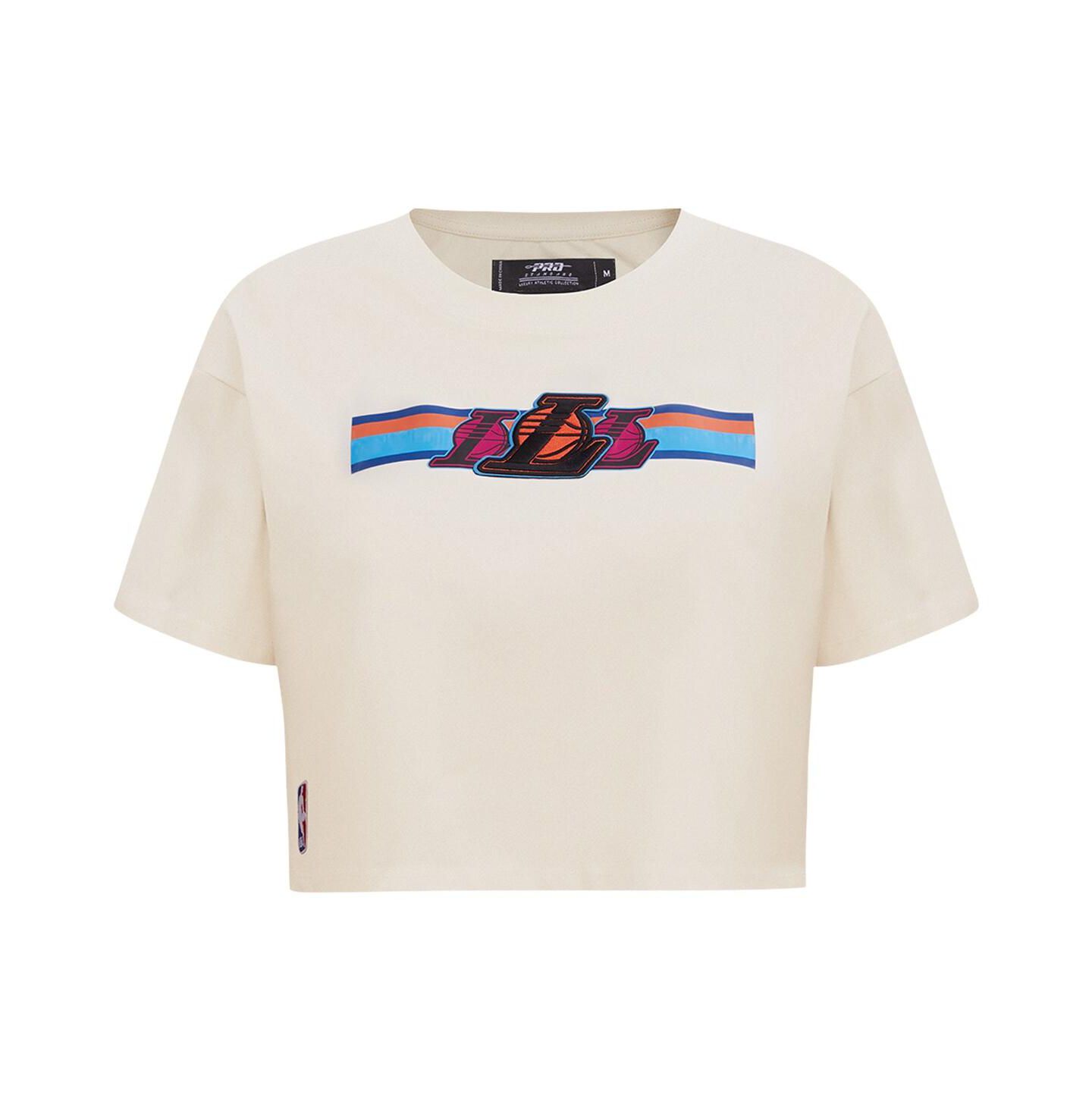 Женская футболка Pro Standard Cream Los Angeles Lakers Retro Striper SJ Cropped Boxy — фото 4