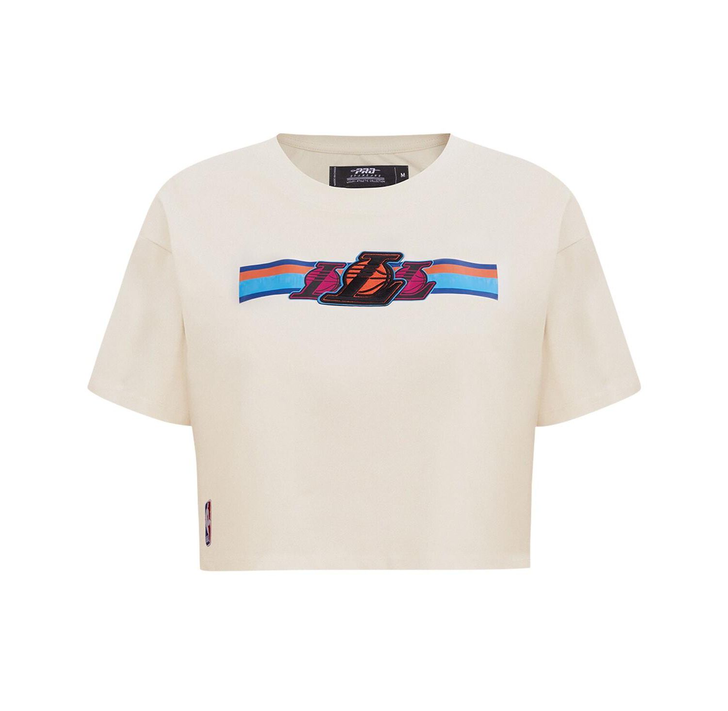 Women's Cream Los Angeles Lakers Retro Striper SJ Cropped Boxy T-Shirt