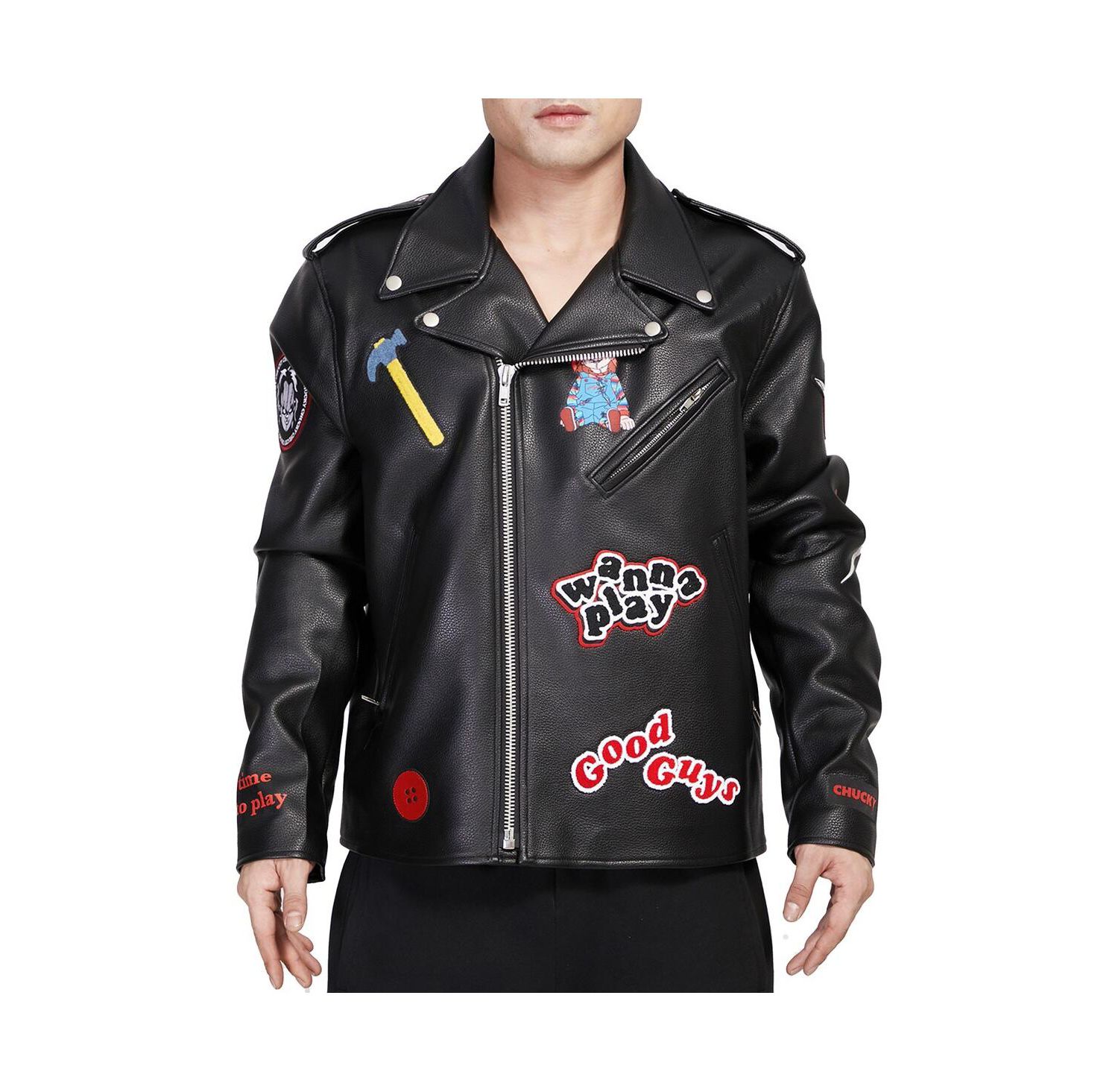 Men's Black Chucky Wanna Play Biker Full-Zip Jacket