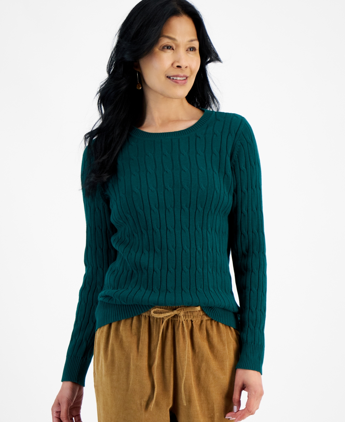 Style & Co Women's Cotton Cable-Knit Crewneck Sweater, Created for Macy's