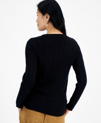 Women's Cotton Cable-Knit Crewneck Sweater, PXS-4X, Created for Macy's