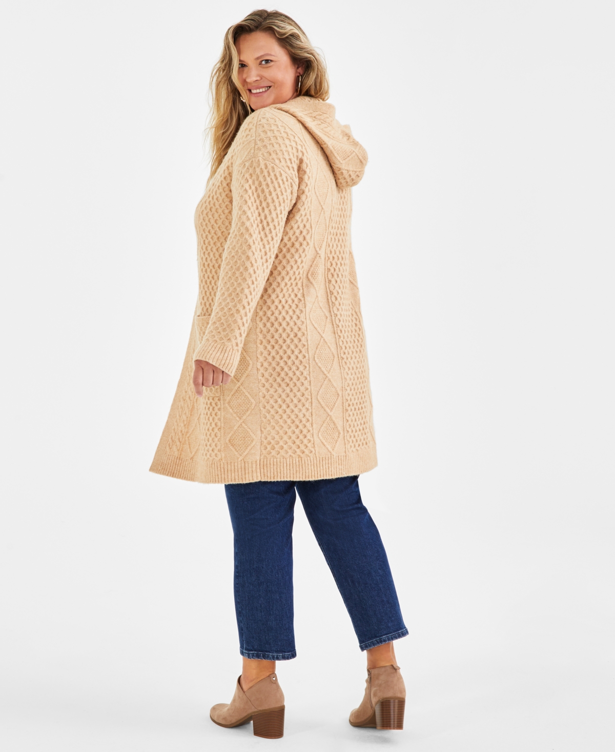 Style & Co Plus Size Chunky Open-Front Cable-Knit Cardigan, Created for Macy's