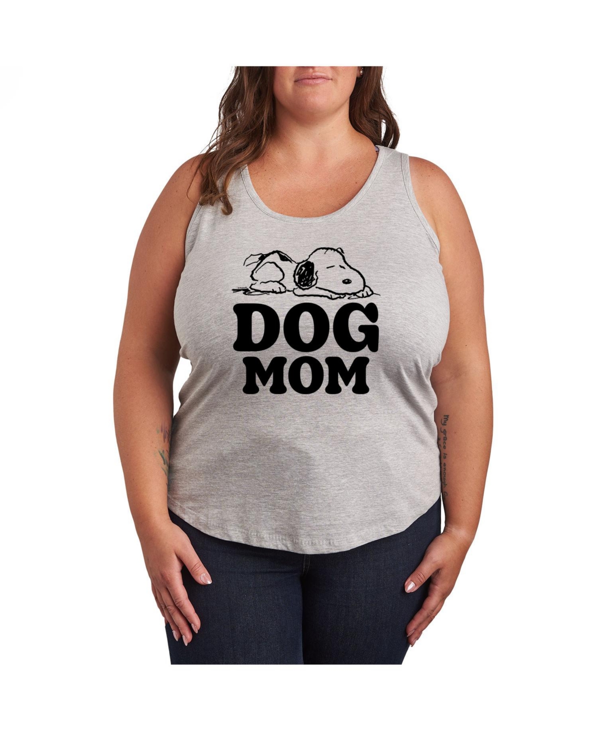 Trendy Peanuts Dog Mom Plus Size Graphic Tank - Grey