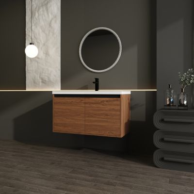 36" Brown Bathroom Vanity with Resin Sink and Cabinet