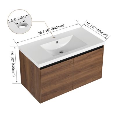 36" Brown Bathroom Vanity with Resin Sink and Cabinet