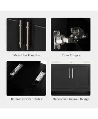 36" Black Bathroom Vanity with Sink, MDF Cabinet with Doors & Drawers