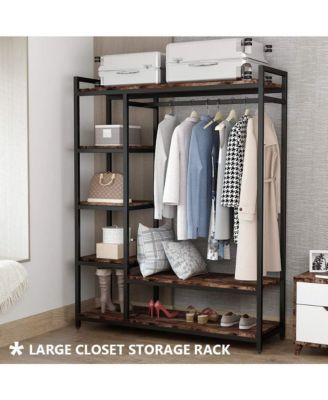 Free-standing Closet Organizer, Heavy Duty Clothes Closet, Portable Garment Rack with 6 Shelves and Hanging rod