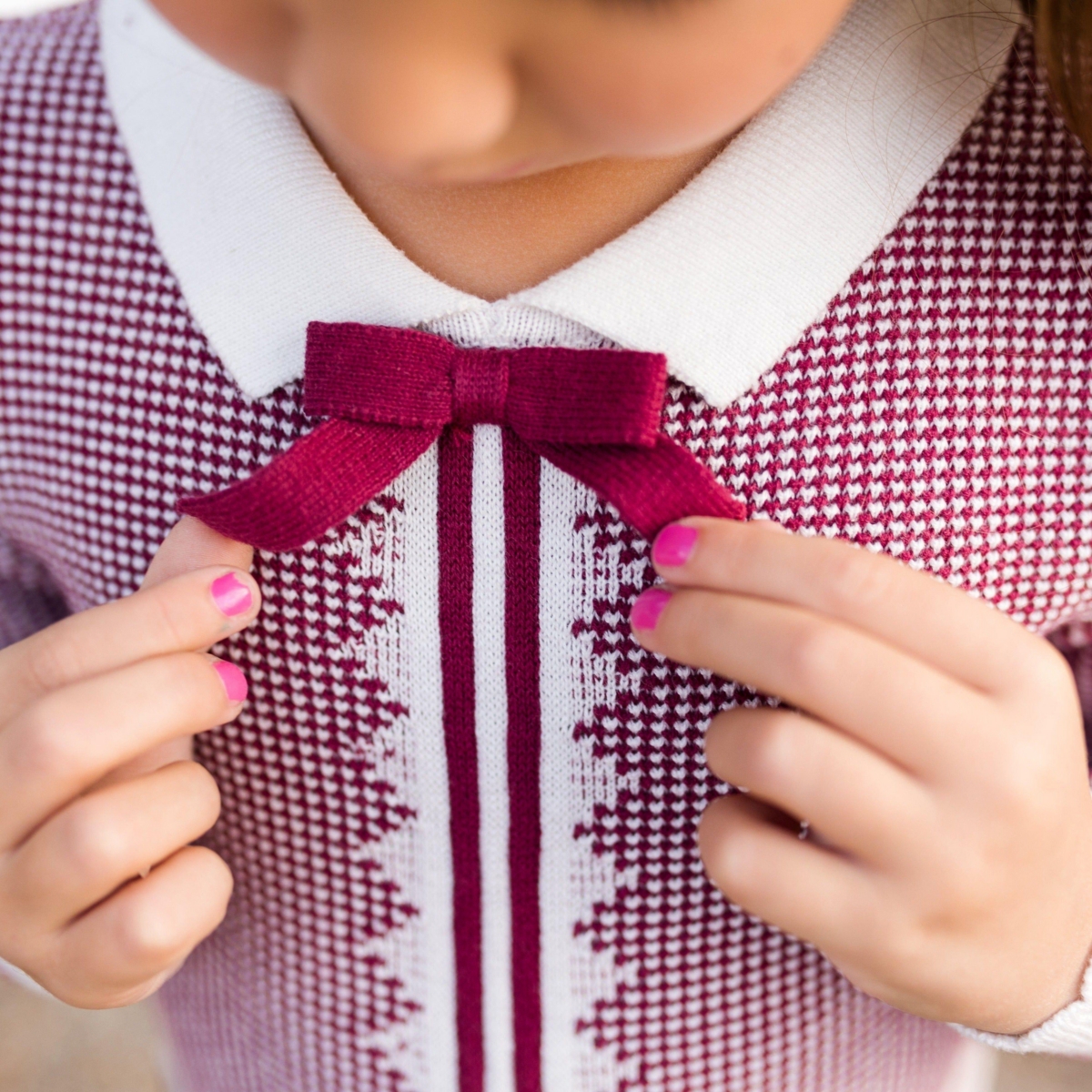 Hope & Henry Toddler Girls Organic Cotton French Blocked Sweater Dress - Berry and navy colorblock