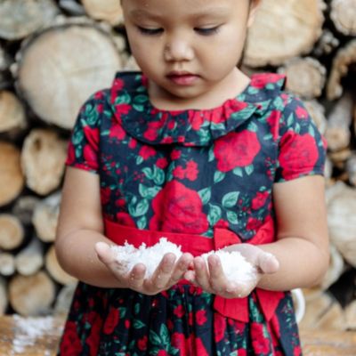 Little Girls Short Sleeve Ruffle Collar Party Dress with Bow, Toddler|Child