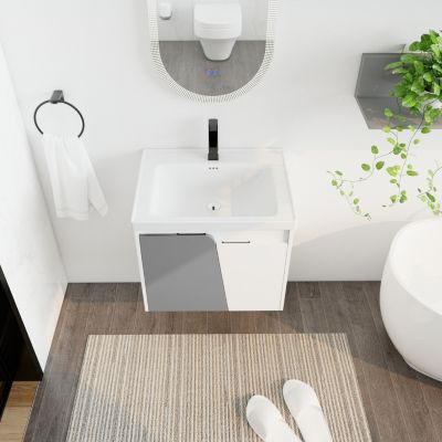 24" Wall-Mounted Vanity with Ceramic Basin