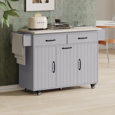 Multipurpose Kitchen Island with Tilt-Out Trash Can