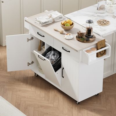 Multipurpose Kitchen Island with Tilt-Out Trash Can