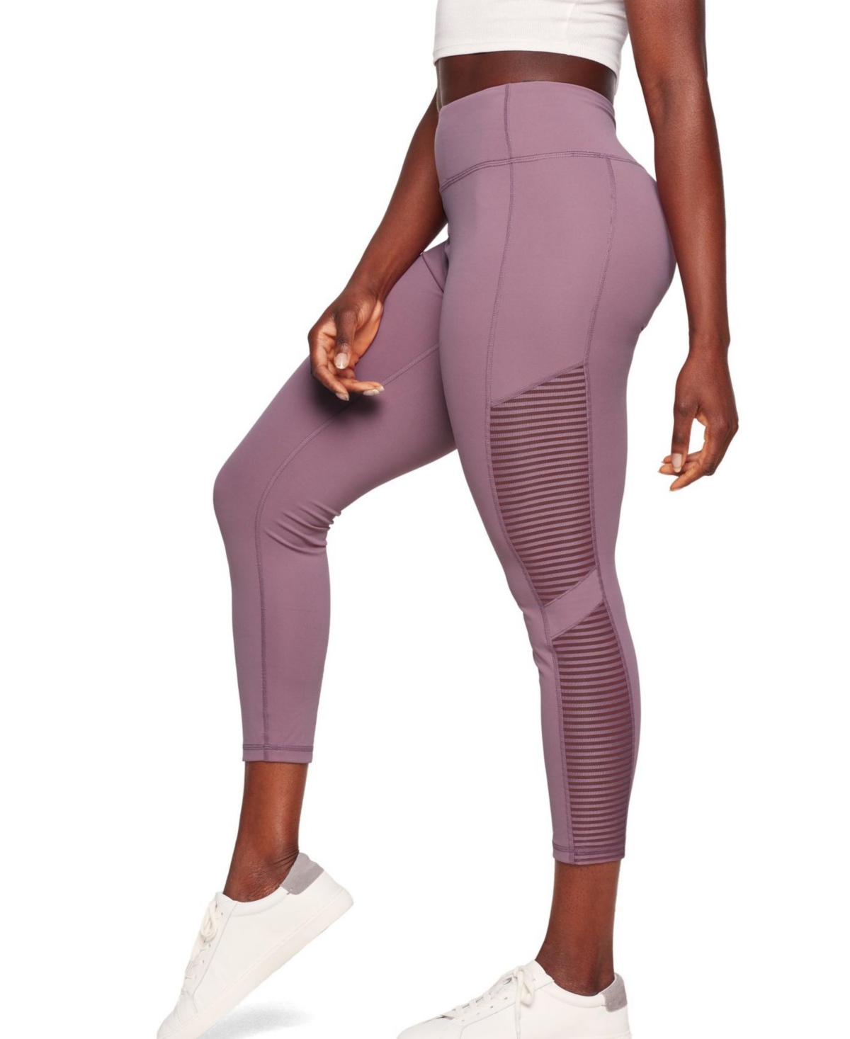 Cali Women's Active 7/8 Legging With Striped Mesh - Dark purple