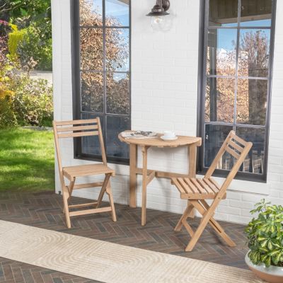 Cadiz Classic French Country 3-Piece Acacia Wood Half-Round Outdoor Folding Bistro Set