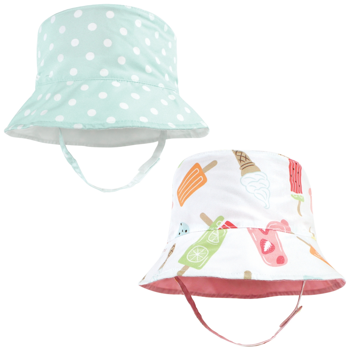 Hudson Baby Baby Girls 4Pc Sun Protection Hat,- Ice cream dot lemon stripe