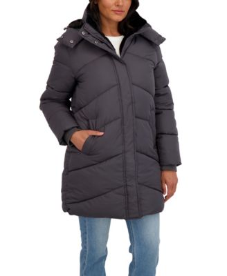 Women's 3/4 Cozy Lined Hooded Puffer Coat
