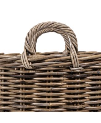 Ternion Cottage Hand-Woven Rattan Nesting Baskets with Handles, Kubu Gray/White (Set of 3)