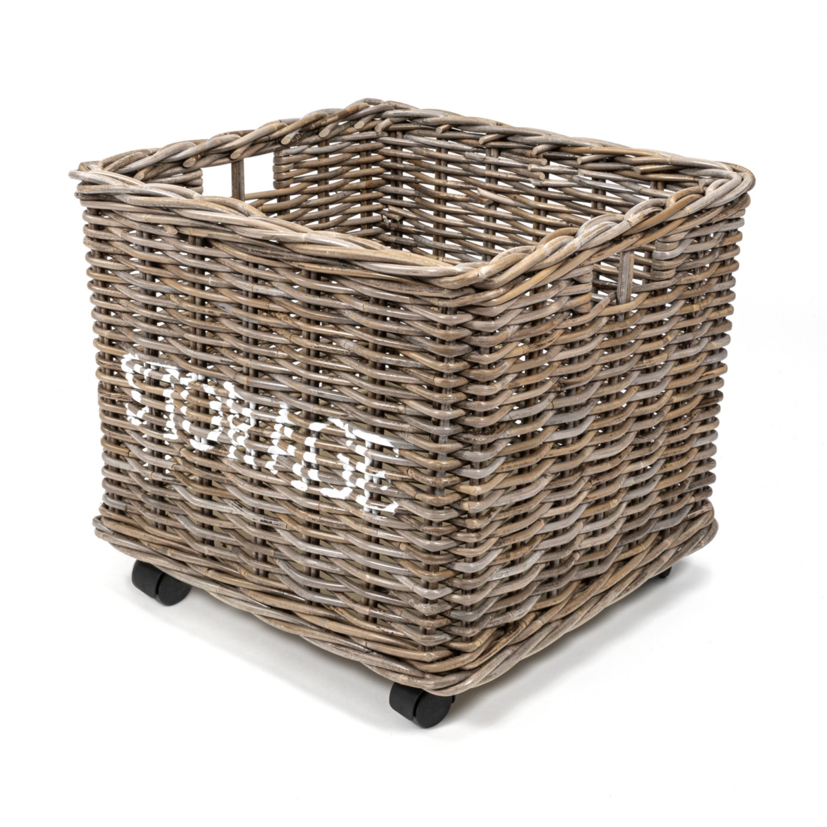 Yael Coastal Hand-Woven "Storage" Rattan Basket with Wheels and Handles, Kubu Gray - Kubu gray